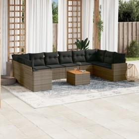 Garden sofa set 11 pieces and gray synthetic rattan cushions by , Garden sets - Ref: Foro24-3256627, Price: 709,64 €, Discoun...