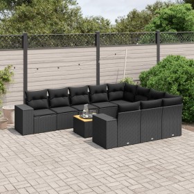 Gartensofagarnitur 11-teilig mit schwarzen Kissen aus synthetischem Rattan von , Gartensets - Ref: Foro24-3257952, Preis: 737...