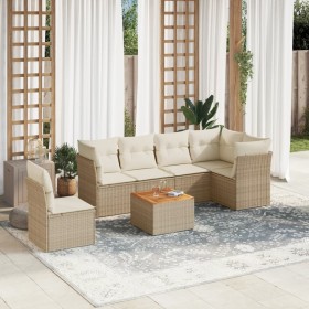 Set of 7-piece garden sofas and beige synthetic rattan cushions by , Garden sets - Ref: Foro24-3255995, Price: 485,57 €, Disc...