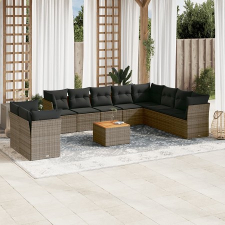 Garden sofa set 11 pieces and gray synthetic rattan cushions by , Garden sets - Ref: Foro24-3256053, Price: 692,00 €, Discoun...