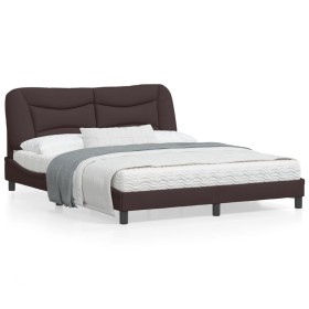 Estructura de cama con luces LED tela marrón oscuro 160x200 cm de , Camas y somieres - Ref: Foro24-3213714, Precio: 271,96 €,...