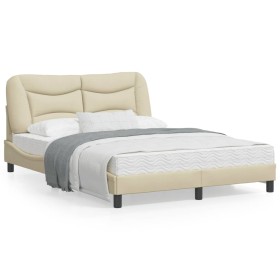 Bed frame with LED lights cream fabric 140x200 cm by , Beds and slatted bases - Ref: Foro24-3213709, Price: 225,99 €, Discoun...