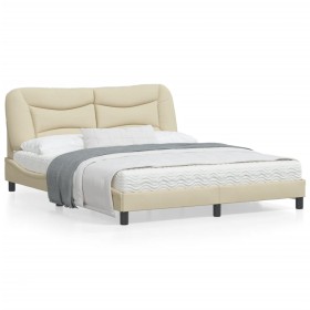 Bed frame with LED lights cream fabric 160x200 cm by , Beds and slatted bases - Ref: Foro24-3213716, Price: 258,99 €, Discoun...