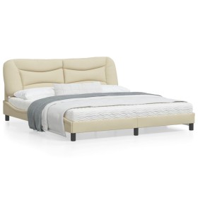 Estructura de cama con luces LED tela crema 180x200 cm de , Camas y somieres - Ref: Foro24-3213723, Precio: 269,85 €, Descuen...