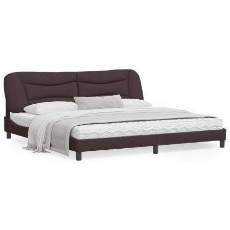 Estructura de cama con luces LED tela marrón oscuro 200x200 cm de , Camas y somieres - Ref: Foro24-3213728, Precio: 273,81 €,...