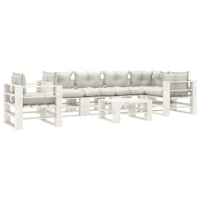 Set of pallet furniture for garden, 7 pieces, wood with beige cushions by , Garden sets - Ref: Foro24-3052443, Price: 640,99 ...