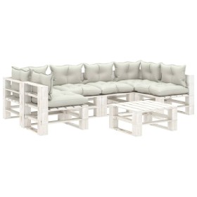 Set of pallet furniture for garden, 7 pieces, wood with beige cushions by , Garden sets - Ref: Foro24-3052436, Price: 601,99 ...