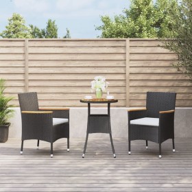 Garden table and 3-piece chair set with black synthetic rattan cushions by , Garden sets - Ref: Foro24-3187428, Price: 241,99...