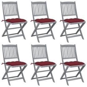 Folding garden chairs 6 pcs with solid acacia wood cushions by , Garden chairs - Ref: Foro24-3065458, Price: 316,99 €, Discou...