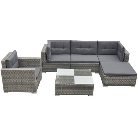 Set de muebles de jardín 6 pzas y cojines ratán sintético gris de vidaXL, Conjuntos de jardín - Ref: Foro24-42744, Precio: 42...