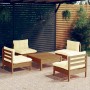 5-piece garden furniture set with cream pine wood cushions by , Garden sets - Ref: Foro24-3096037, Price: 386,28 €, Discount: %