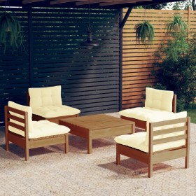 5-piece garden furniture set with cream pine wood cushions by , Garden sets - Ref: Foro24-3096037, Price: 385,99 €, Discount: %