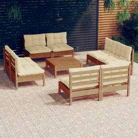 Muebles de jardín 9 piezas cojines madera de pino crema de , Conjuntos de jardín - Ref: Foro24-3096049, Precio: 737,99 €, Des...