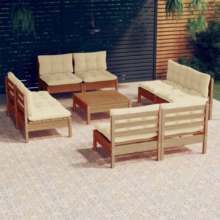 Muebles de jardín 9 piezas cojines madera de pino crema de , Conjuntos de jardín - Ref: Foro24-3096049, Precio: 738,75 €, Des...