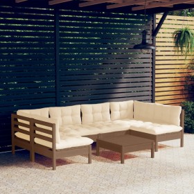 7-piece garden furniture set with pine wood cushions in honey brown. by , Garden sets - Ref: Foro24-3097160, Price: 601,99 €,...