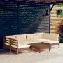 7-piece garden furniture set with pine wood cushions in honey brown. by , Garden sets - Ref: Foro24-3097160, Price: 601,95 €,...