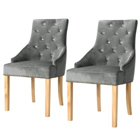 Dining chairs 2 units solid oak and silver velvet by , dining chairs - Ref: Foro24-245512, Price: 266,99 €, Discount: %