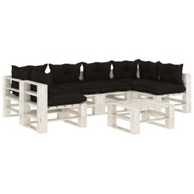 Set muebles de palets de jardín 7 pzas madera cojines negros de , Conjuntos de jardín - Ref: Foro24-3052364, Precio: 611,99 €...