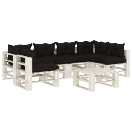 Set muebles de palets de jardín 7 pzas madera cojines negros de , Conjuntos de jardín - Ref: Foro24-3052364, Precio: 611,22 €...