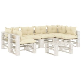 Set of 7-piece garden furniture made of pallet wood with cream cushions. by , Garden sets - Ref: Foro24-3052460, Price: 611,2...