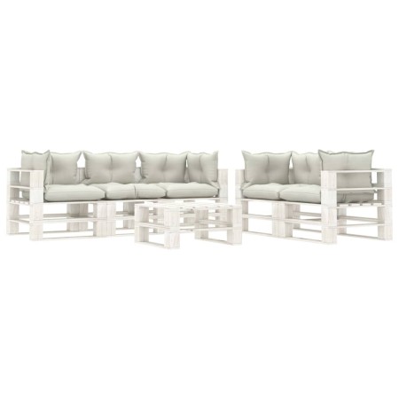 Set of pallet furniture for garden, 6 pieces, wood with beige cushions by , Garden sets - Ref: Foro24-3052441, Price: 575,28 ...