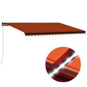 Toldo retráctil manual con luz LED naranja y marrón 500x300 cm de , Toldos - Ref: Foro24-3055233, Precio: 392,99 €, Descuento: %