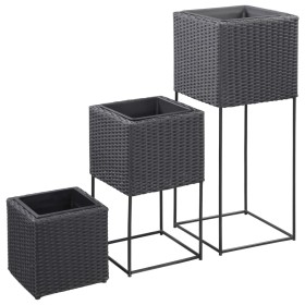 Conjunto de arriate de ratán sintético negro 3 piezas de vidaXL, Maceteros y jardineras - Ref: Foro24-46942, Precio: 99,99 €,...