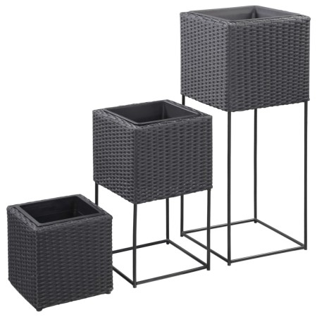 Conjunto de arriate de ratán sintético negro 3 piezas de vidaXL, Maceteros y jardineras - Ref: Foro24-46942, Precio: 99,58 €,...