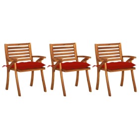 Dining garden chairs with cushions 3 pcs solid acacia wood by , Garden chairs - Ref: Foro24-3060844, Price: 242,30 €, Discoun...