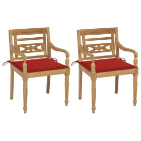 Batavia chairs 2 units solid teak with red cushions by , Garden chairs - Ref: Foro24-3062133, Price: 267,86 €, Discount: %