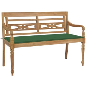 Banco Batavia madera maciza de teca con cojín verde 120 cm de , Bancos de jardín - Ref: Foro24-3062159, Precio: 206,99 €, Des...