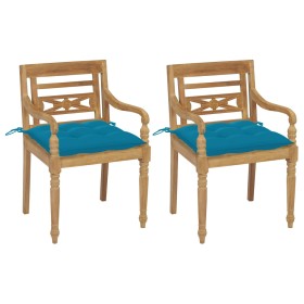 Batavia chairs 2 units solid teak with light blue cushions by , Garden chairs - Ref: Foro24-3062146, Price: 243,46 €, Discoun...