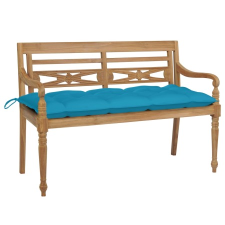 Banco Batavia de teca maciza con cojín azul claro 120 cm de , Bancos de jardín - Ref: Foro24-3062173, Precio: 206,99 €, Descu...