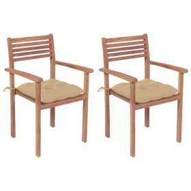 Sillas de jardín 2 uds madera maciza de teca con cojines beige de , Sillas de jardín - Ref: Foro24-3062280, Precio: 176,99 €,...