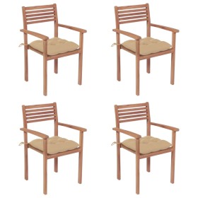 Garden chairs with cushions 4 pcs solid teak wood beige by , Garden chairs - Ref: Foro24-3062307, Price: 332,99 €, Discount: %