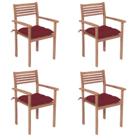 Garden chairs with cushions 4 pcs teak wood stained red by , Garden chairs - Ref: Foro24-3062313, Price: 332,99 €, Discount: %