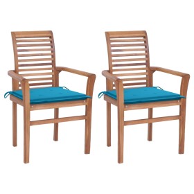 Dining chairs 2 units solid teak wood with blue cushions by , Garden chairs - Ref: Foro24-3062599, Price: 191,05 €, Discount: %