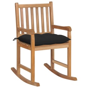 Silla mecedora de madera maciza de teca con cojín negro de , Sillas de jardín - Ref: Foro24-3062779, Precio: 150,99 €, Descue...