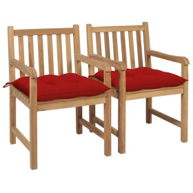 Garden chairs 2 units solid teak wood with red cushions by , Garden chairs - Ref: Foro24-3062751, Price: 261,99 €, Discount: %