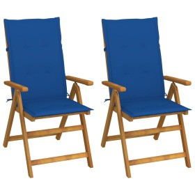 Reclining garden chairs 2 units solid acacia wood with cushions by , Garden chairs - Ref: Foro24-3064069, Price: 171,99 €, Di...