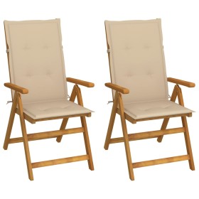 Reclining garden chairs 2 units solid acacia wood with cushions by , Garden chairs - Ref: Foro24-3064062, Price: 168,99 €, Di...