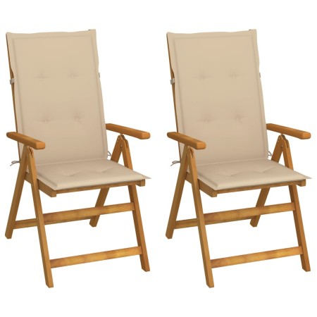 Reclining garden chairs 2 units solid acacia wood with cushions by , Garden chairs - Ref: Foro24-3064062, Price: 181,67 €, Di...