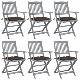 Folding garden chairs 6 pcs with solid acacia wood cushions by , Garden chairs - Ref: Foro24-3065430, Price: 298,85 €, Discou...