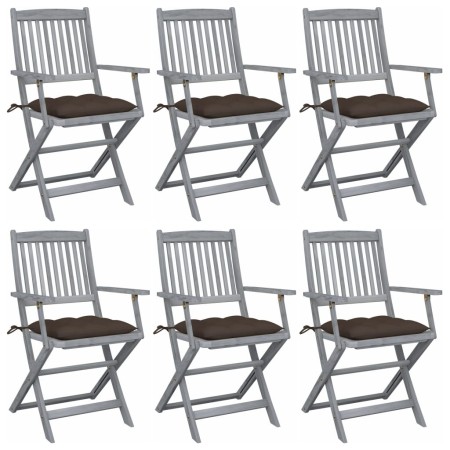 Folding garden chairs 6 pcs with solid acacia wood cushions by , Garden chairs - Ref: Foro24-3065430, Price: 298,85 €, Discou...