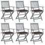 Folding garden chairs 6 pcs with solid acacia wood cushions by , Garden chairs - Ref: Foro24-3065430, Price: 298,85 €, Discou...