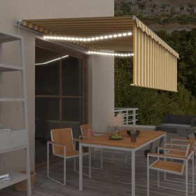 Retractable manual awning with blinds and yellow white LED 4x3 m by , Awnings - Ref: Foro24-3069303, Price: 383,99 €, Discoun...