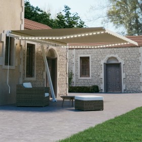 Manual retractable awning with LED lights cream 400x300 cm by , Awnings - Ref: Foro24-3069542, Price: 491,94 €, Discount: %