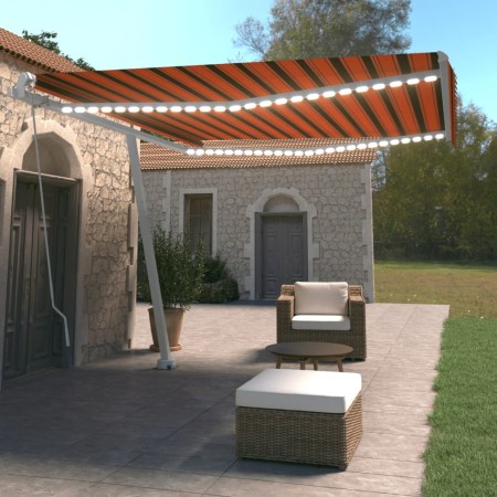 Manual retractable awning with orange and brown LED light 400x350 cm by , Awnings - Ref: Foro24-3069625, Price: 513,50 €, Dis...