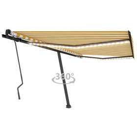 Retractable manual awning with yellow and white LED lights 400x300 cm by , Awnings - Ref: Foro24-3069743, Price: 491,41 €, Di...