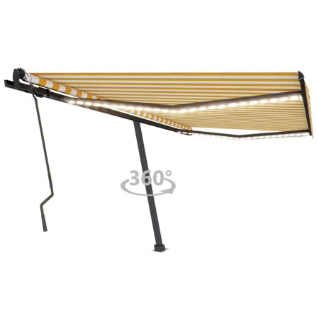 Retractable manual awning with yellow and white LED lights 400x300 cm by , Awnings - Ref: Foro24-3069743, Price: 490,66 €, Di...